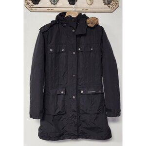 Tucano Urbano Black Winter Coat Hood Snap & Zip Closure Multiple Pockets Large